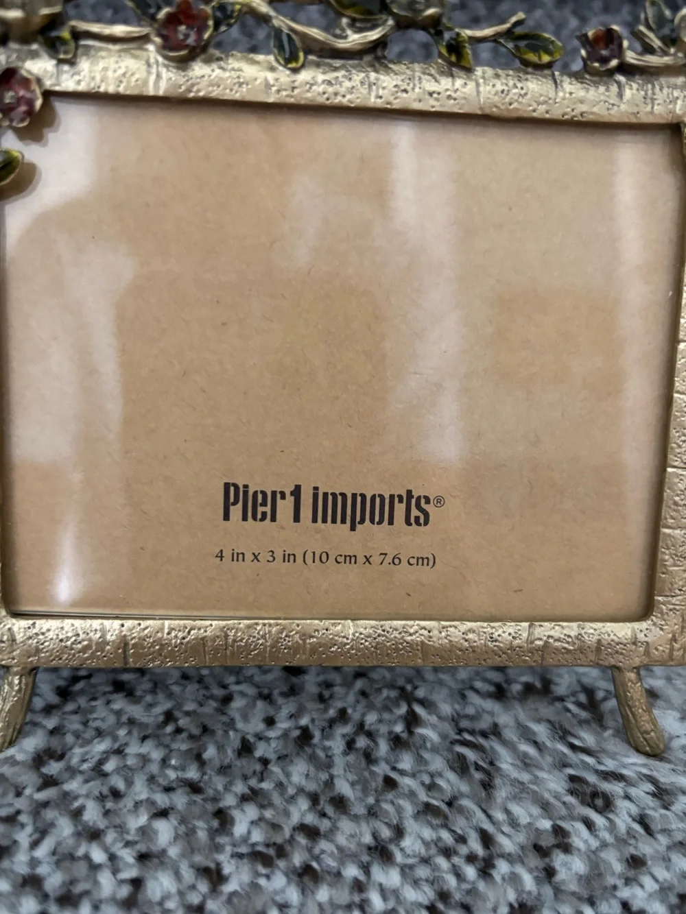 Pier One Imports Gold Tone Enameled Floral Bird Easel Back Photo Frame 4x3